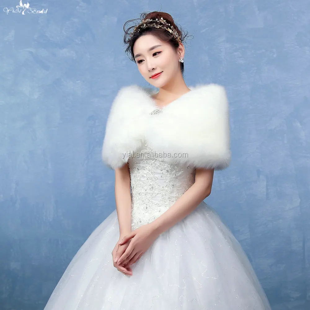 
LZP132 Adult Cute Butterfly Off Shoulder Wedding Fur Bolero Women Off White Winter Wedding Coat 