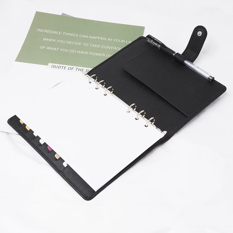 A5 refillable saffiano leather travel notebook folder 6 ring  binder