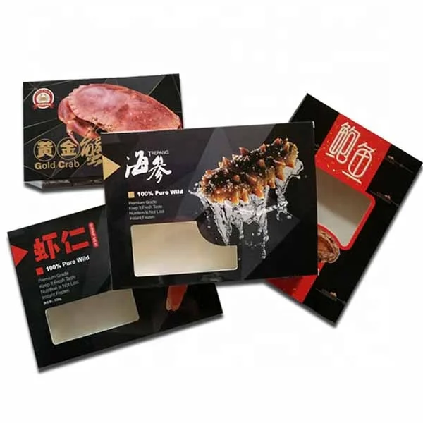 China factory custom print waterproof/waxed seafood food box,frozen fish shrimp box,lobster box with pvc window