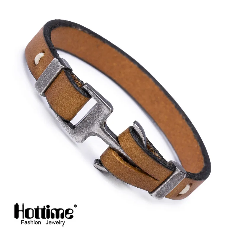 Hottime Top Brand Fashion Anchor Nautical Leather Bracelet For Men