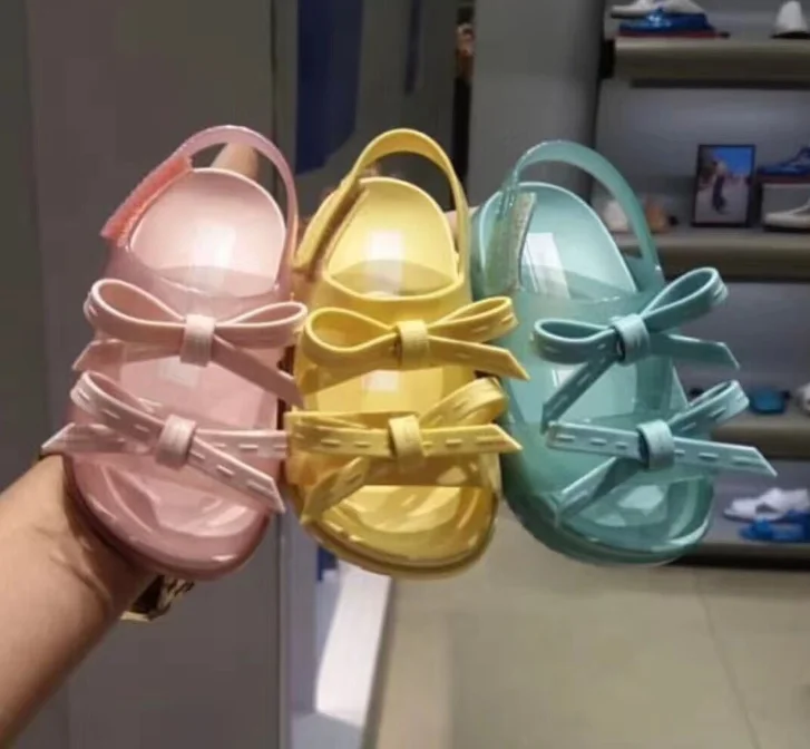 
2019 new design double bow knot thick sole kids girls jelly sandals 