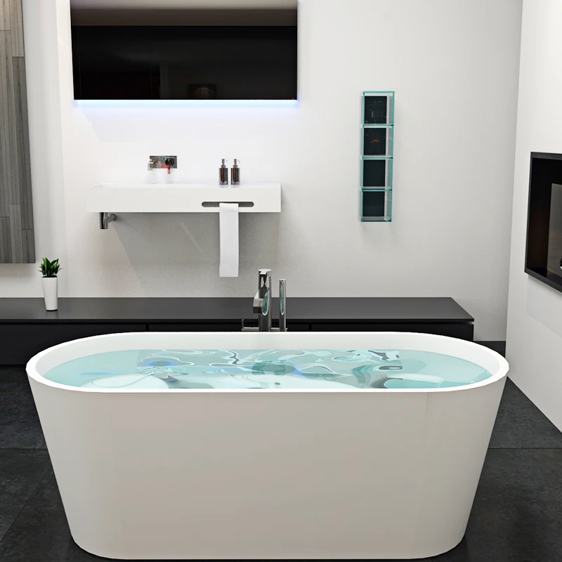 Gold suppliers solid surface natural marble soaker freestanding 1700 mm oval new design acrylic resin stone  bathroom bathtub