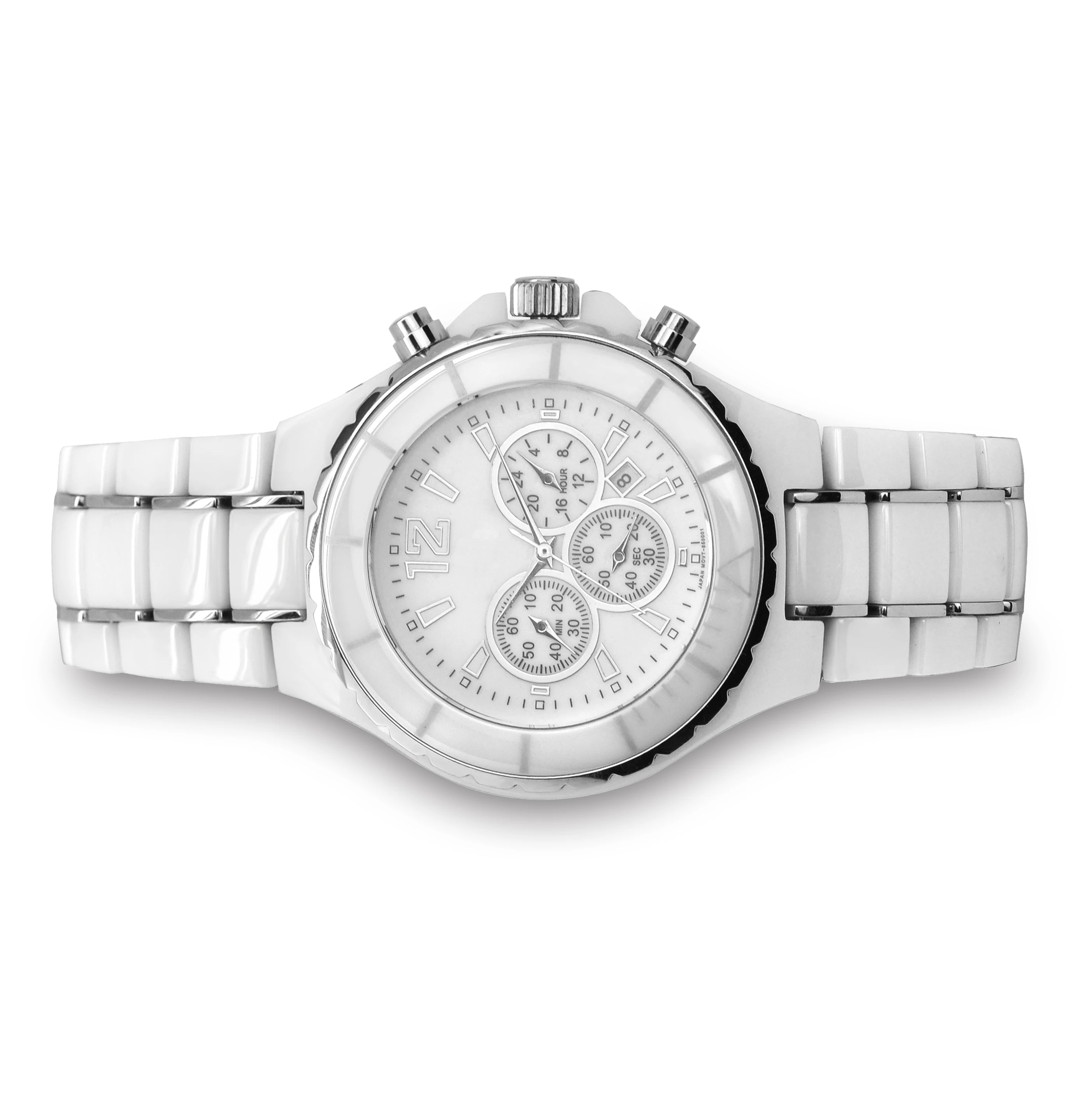 Big Case Chronograph Watch White Ceramic Watch Mens Ceramic Wrist Watch OEM Factory