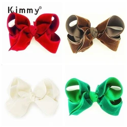 5 Inches Large Baby Girls Schoolgirls Scarlet Red Velvet Bow Boutique Hairbow Hair Accessories WInter