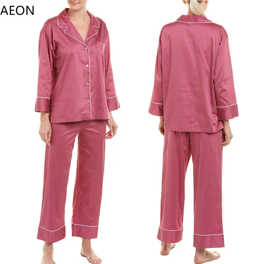 Hot Sale Pyjama Couple Satin Cotton Modal Fabric 2pc Sleepwear Set Lounge wear