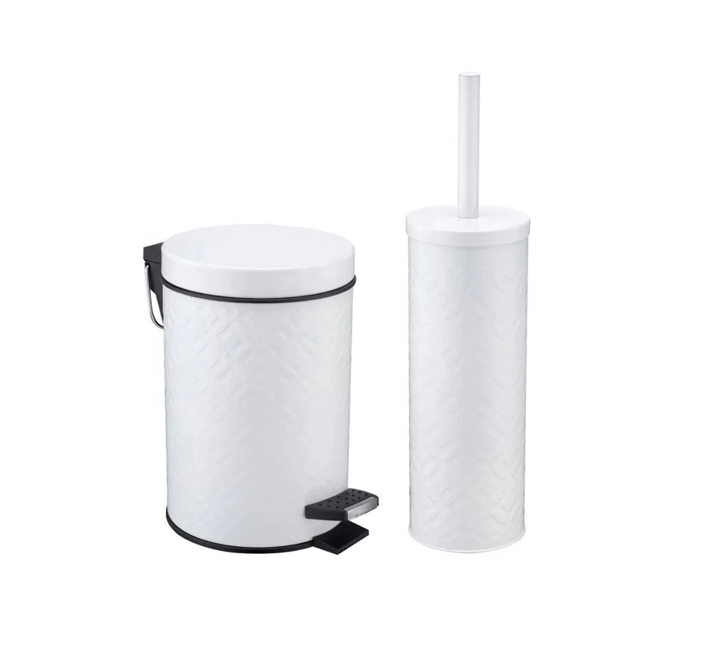 Golden 2pcs bathroom accessories stainless steel bathroom sets metal pedal waste bin with toilet brush holder sets