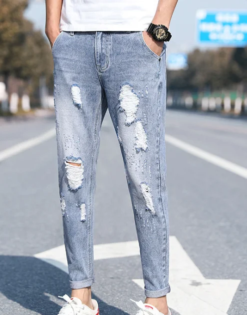 New trendy korean vintage style boys summer pants casual loose jeans for men