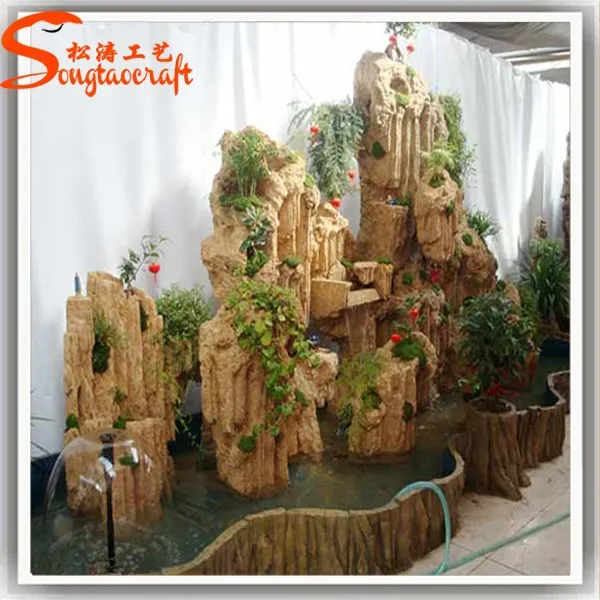 China factory cheap price fiberglass rock waterfall statue hotel pool artificial fake stone for garden indoor outdoor wholesale