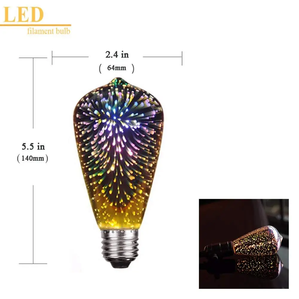 3D Firework Edison ST64 led filament bulb,colorful,Decorative,starry sky,forChristmas holiday party wedding