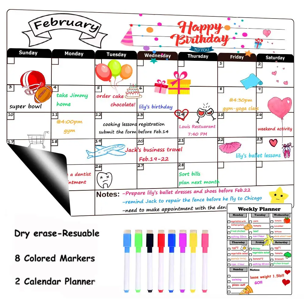 Factory custom white board calendar monthly magnetic weekly calendar