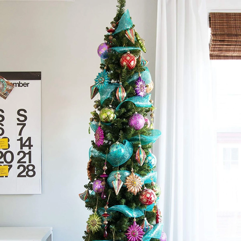 
Promotional slim artificial christmas trees Led pine needle christmas tree 