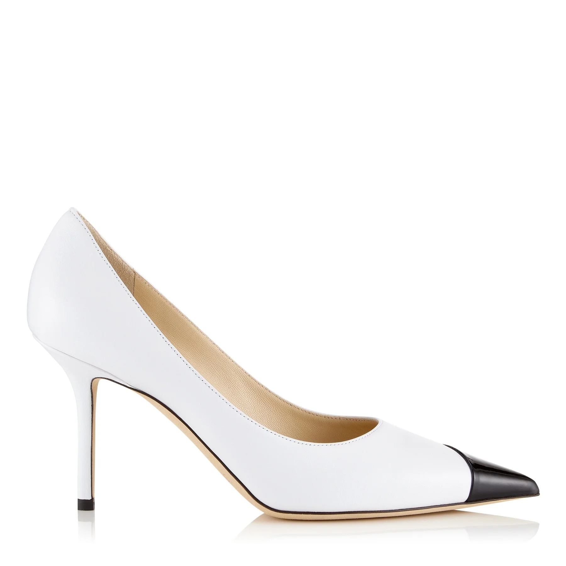 Manrino-0519 Leather Sole 10 CM High Heel Handmade Women Shoes Black and White Asymmetric Patent Nappa Leather Pointy Toe Pump