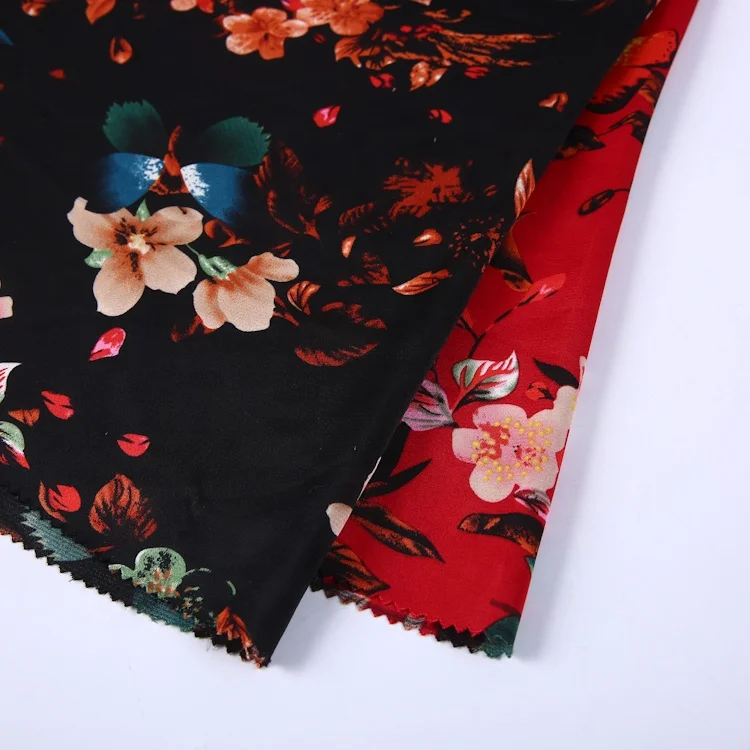 
High quality polyester floral pattern dress materials bubble satin fabric for women 