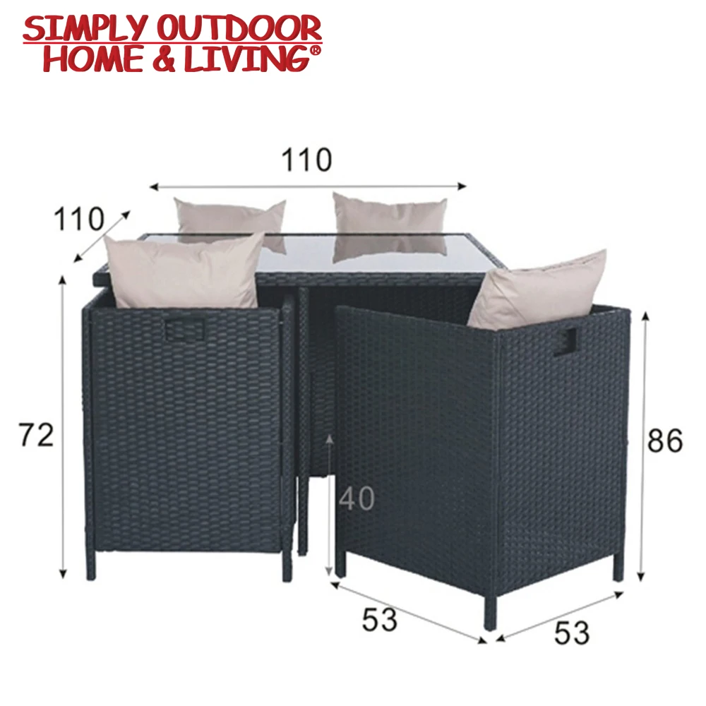 Garden Furniture Outdoor Dining Table Set KD Rattan Cube Table And Chairs Set