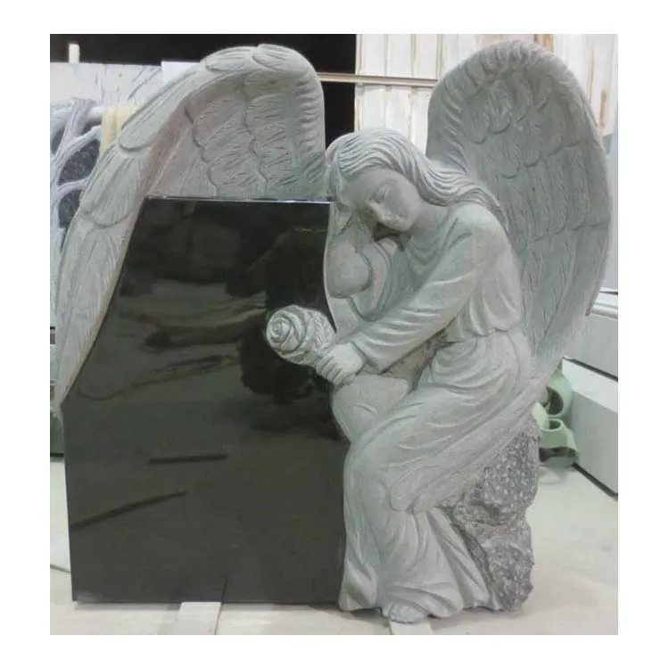 Door to door China funeral black granite angels monument and headstones
