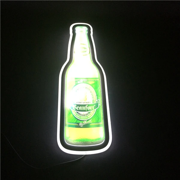 Manufacturer Outdoor Wall Hanging Beer Bottle Shape Advertising Acrylic LED Sign for Bar Beer