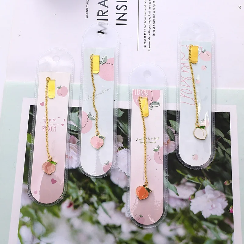 
High quality Custom Cute Korean Metal Peach Pendant Enamel Bookmark 