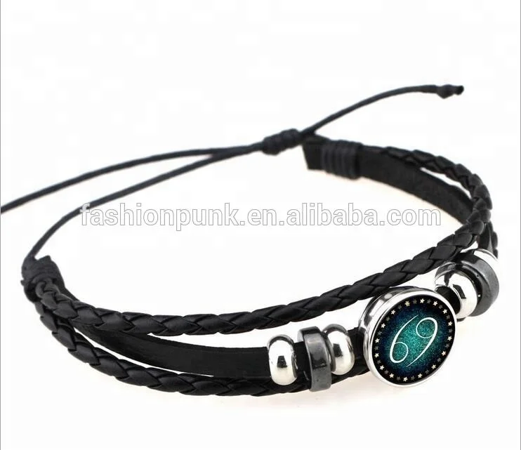 Space Series Metal Glass Gemstone Cuff Bracelet Punk Gothic Leather Bangle Lucky Bangle