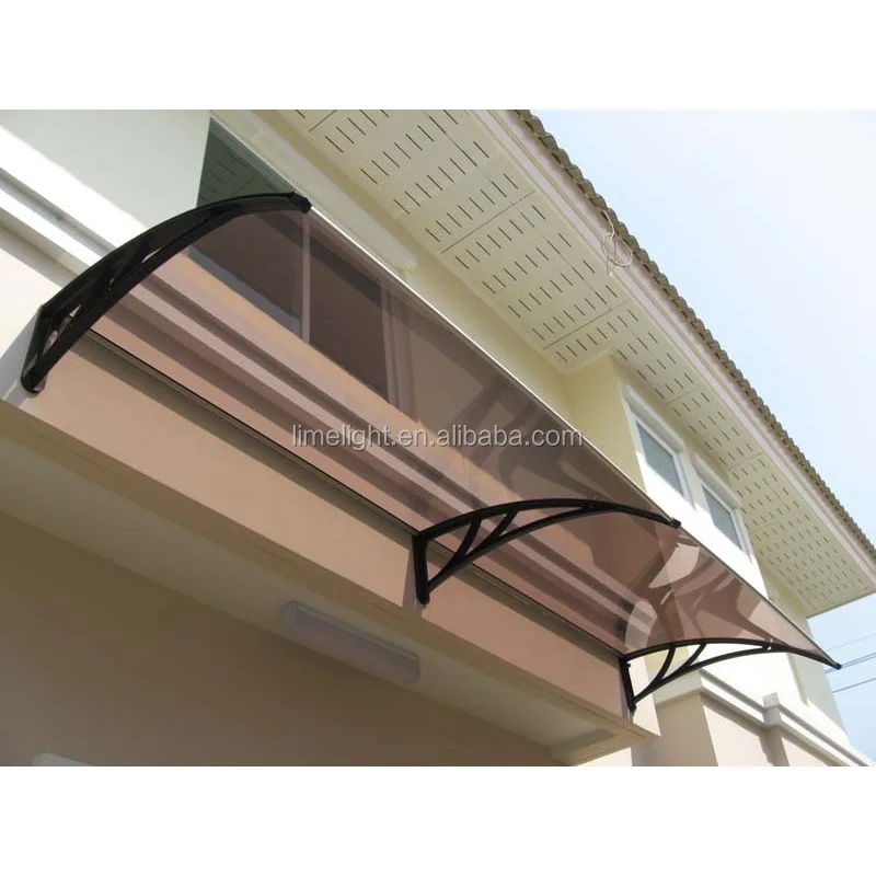 door roof canopy with black engineering plastic bracket and bronze polycarbonate solid sheet for DIY polycarbonate awning