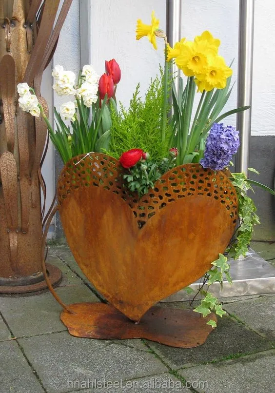 antique decorative corten planter metal garden flowerpot