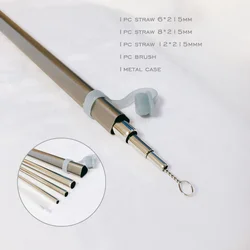 Reusable Stainless Steel Straw with Case Cleaning Brush Aluminum Carrying Case 12mm 8mm 6mm Straight Drinking Straw Set