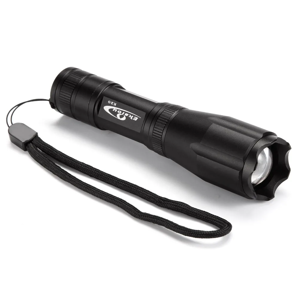 Black K20 LED Flashlights Zoomable Tactical XML T6 Torches for Camping 3800 Lumen Aluminum Alloy Material light
