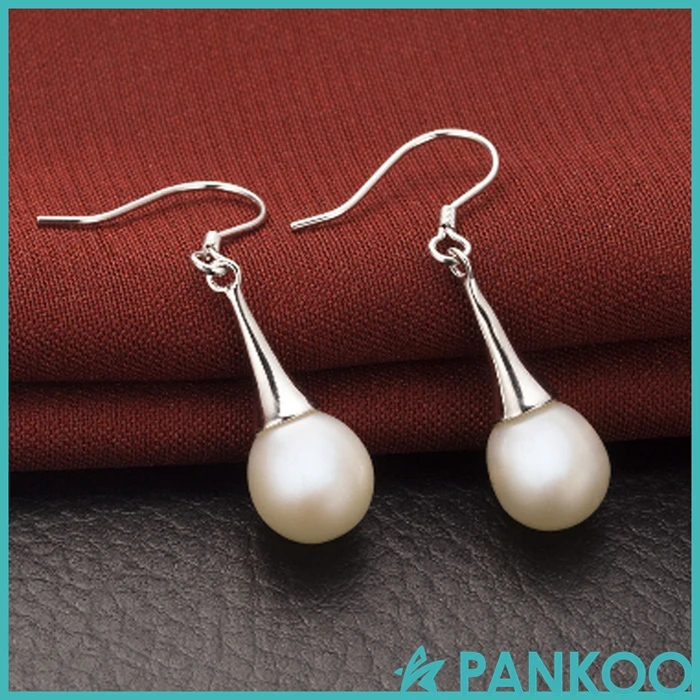 Custom 925 sterling silver water drop shape AAAAA natural freshwater pearl  dangle hook earrings for women jewelry