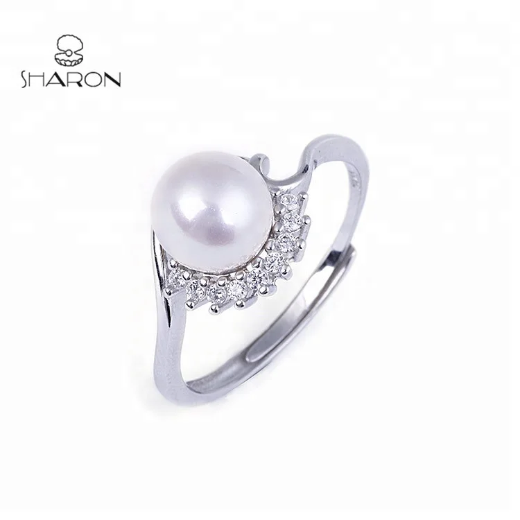Wholesale Fashion Jewelry Sterling Silver Flower Shaped Natural Freshwater Pearl Ring
