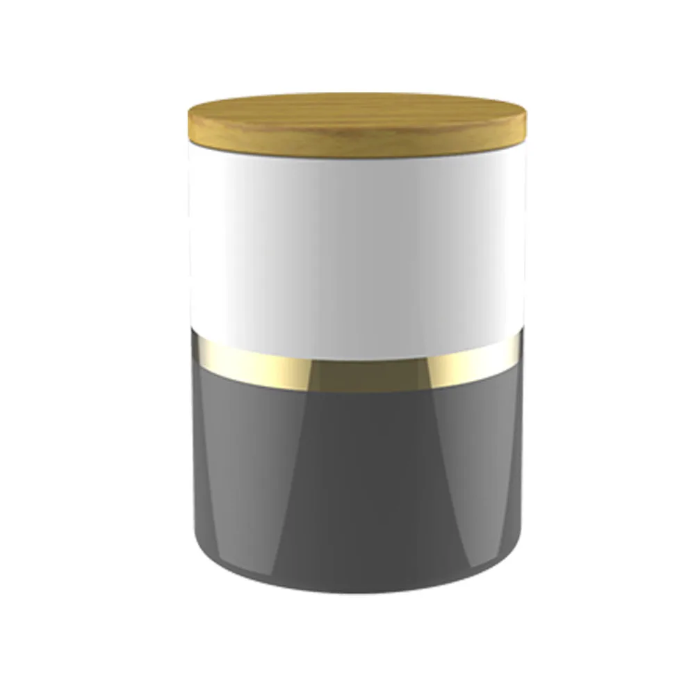 White And Grey 2 Tones Ceramic Candle Jar with Bamboo Lid