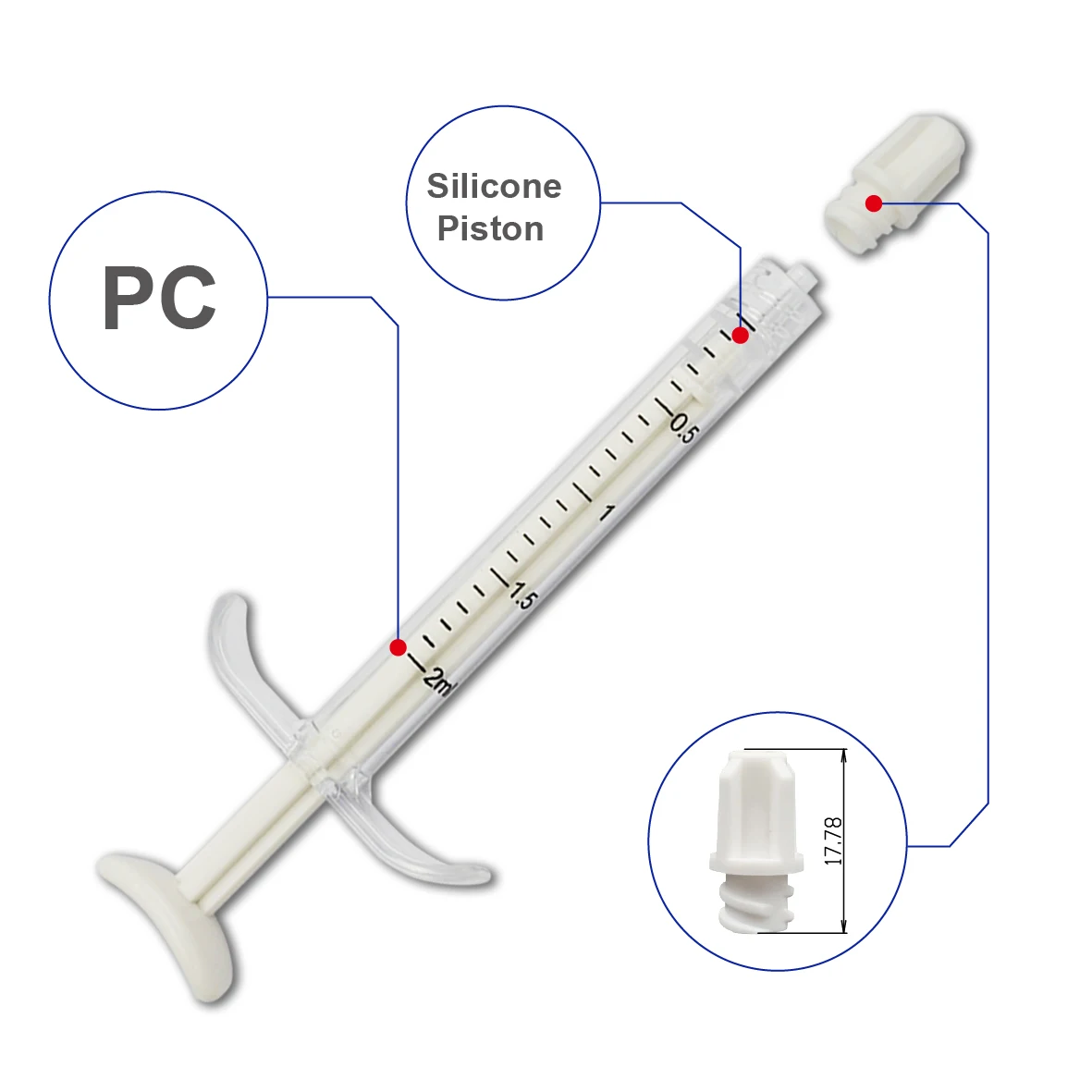  2ml disposable dental syringe with plastic luer-lock pre-bent needle