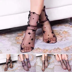NEW Arrivals Women Lace Ruffle Black Ankle Socks Elastic Ultrathin Sheer Short Mesh Socks