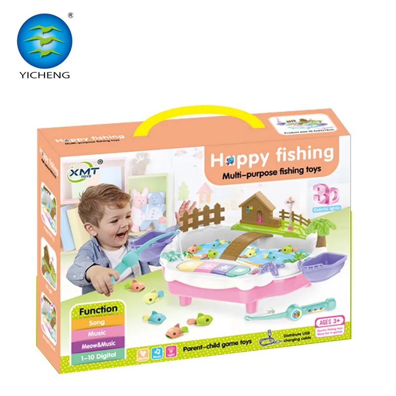 Lovely Battery Operated fishing game toy USB sound music poetry electric musical fishing game machine