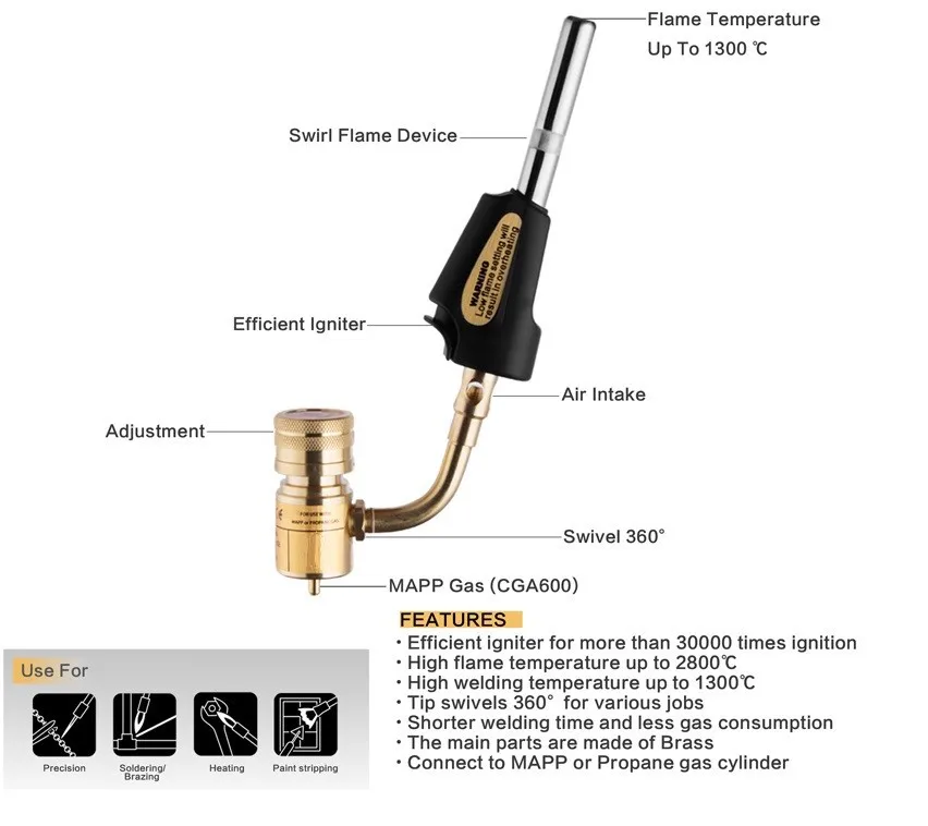 Portable Turbo Torch Propane Gas Mapp Torch