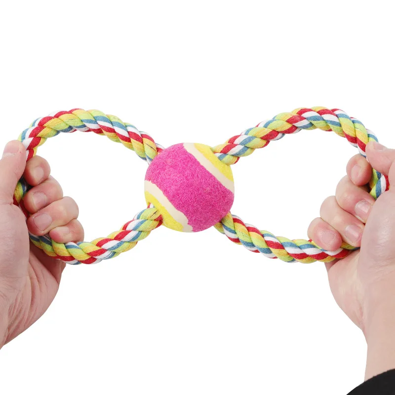 Orange 17cm Interactive Stretchy Figure Eight Loop Natural Cotton Dog Rope Toy with ball