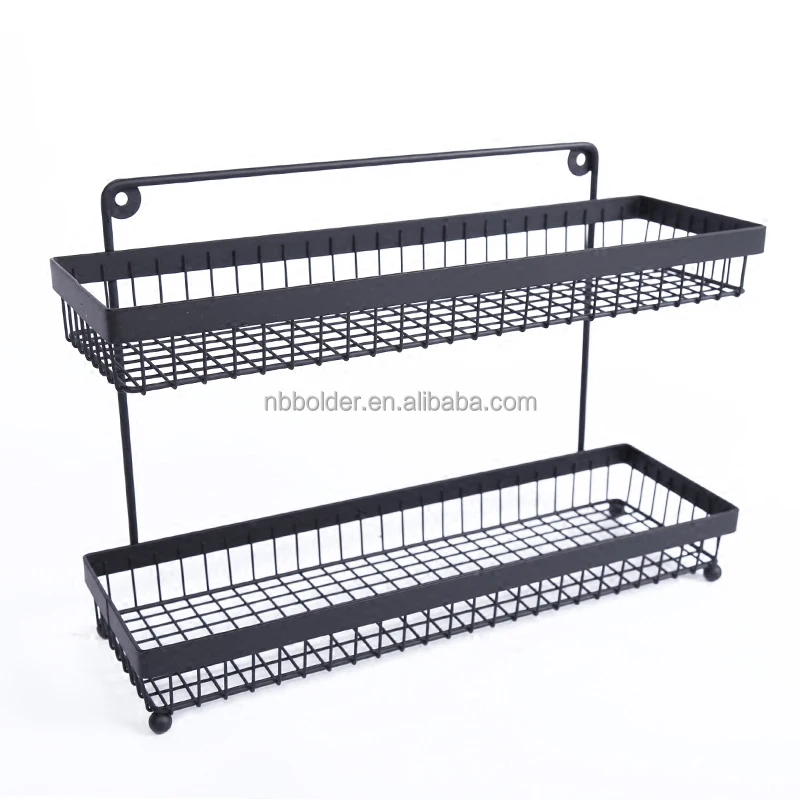 Multi-function 2 tiers black metal wire storage shelf rack for space saving