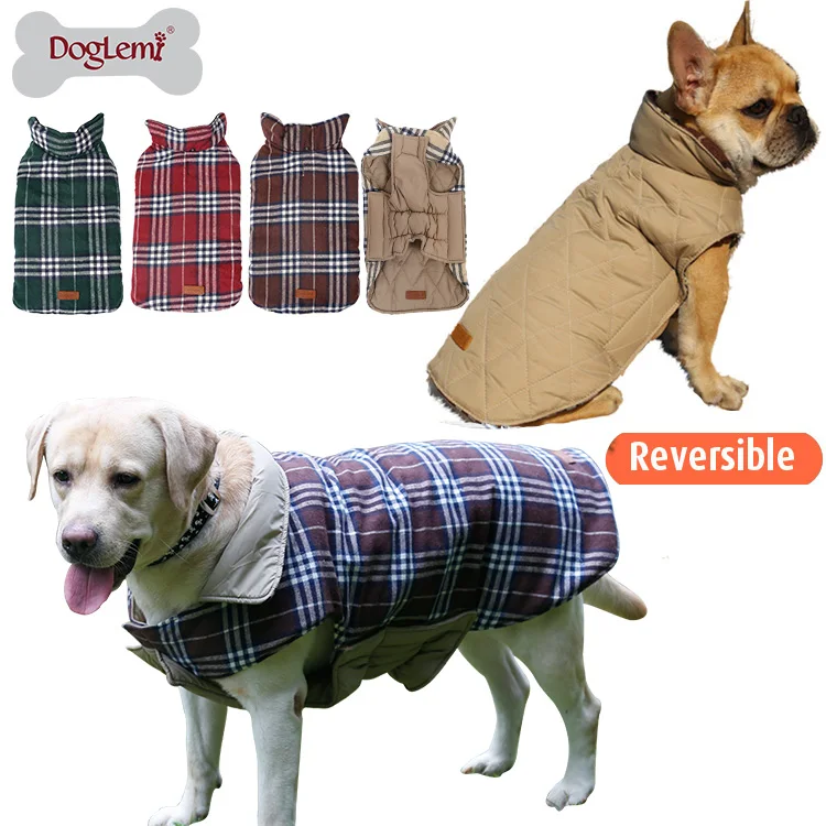 English Plaid Design Classic Dog Jacket Vest Cold Weather Winter Holiday Sweater for Dogs