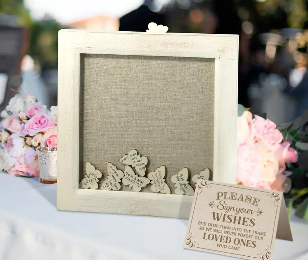 Wedding  Guest  book alternative with Wooden Drop Hearts