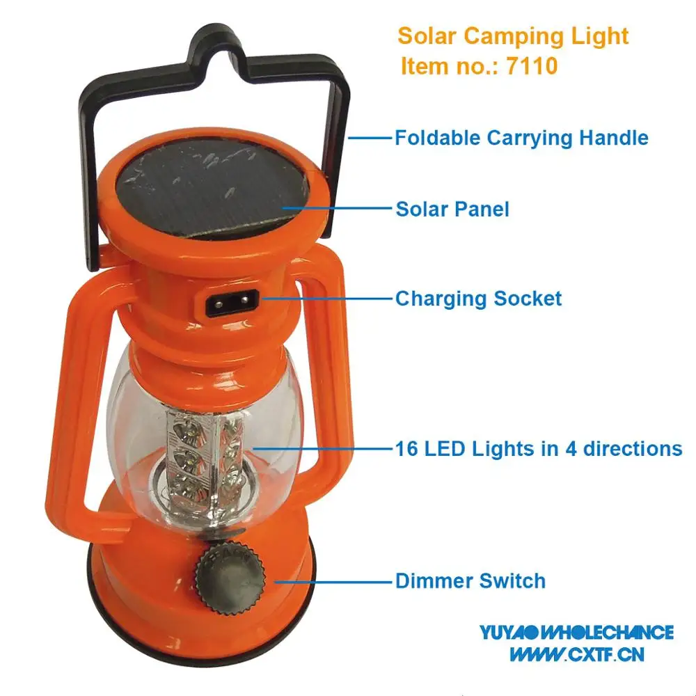 Compact size Classic Outlook Dimmer Switch 16pcs White LED Rechargeable LED Solar Camping light
