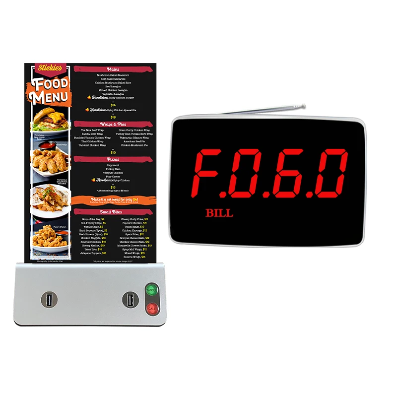 Artom restaurant paging system wireless with waiter call button and menu stand holder power bank