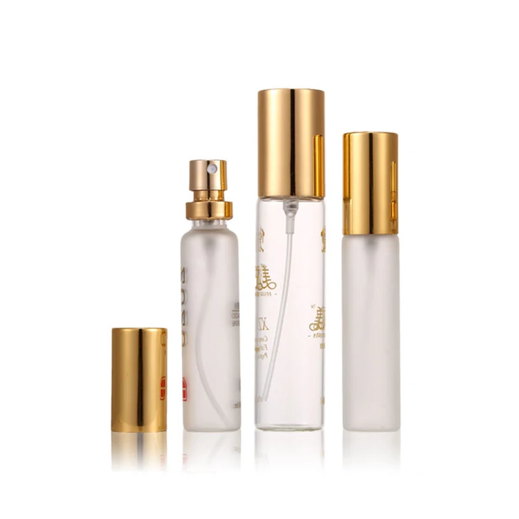 Custom made logo 15ml 20ml crimp neck mist sprayer pump over caps empty frosted transparent glass perfume spray bottles