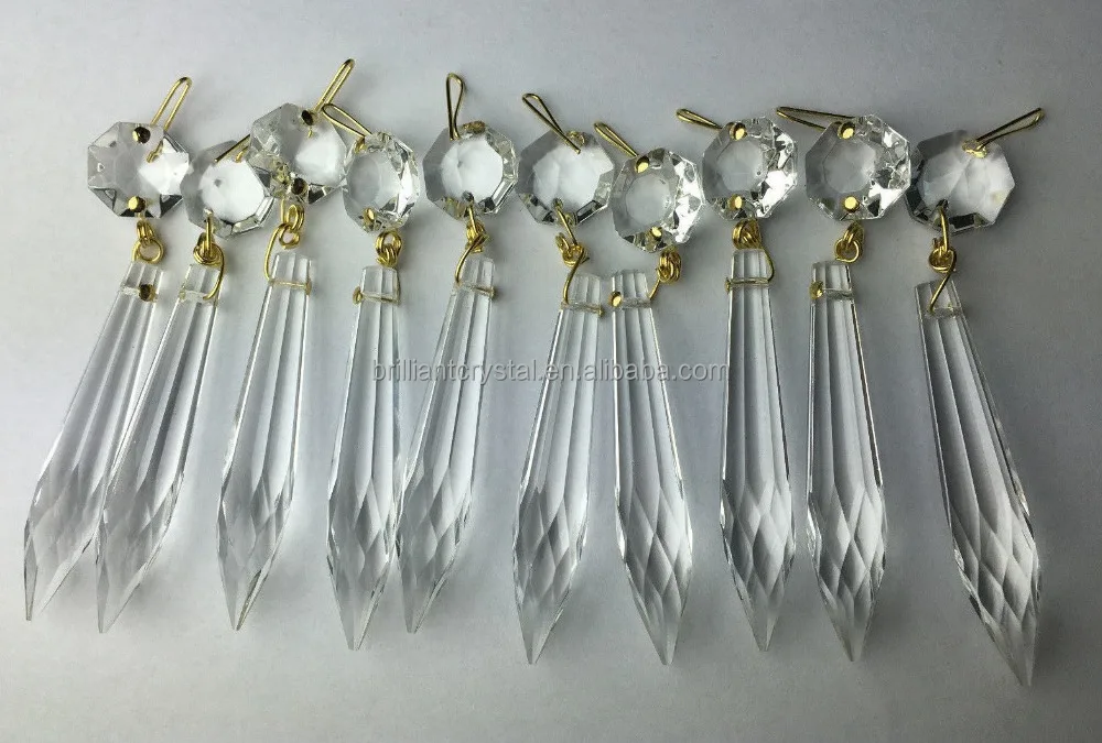Antique Clear Crystal Prisms icicle Drop 2.5' Glass Chandelier Lamp Part Pendant Golden Set