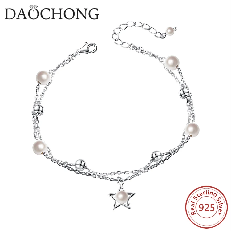 New product 925 Sterling Silver Star Charm Fresh Water Pearl Beads Adjustable Bracelet