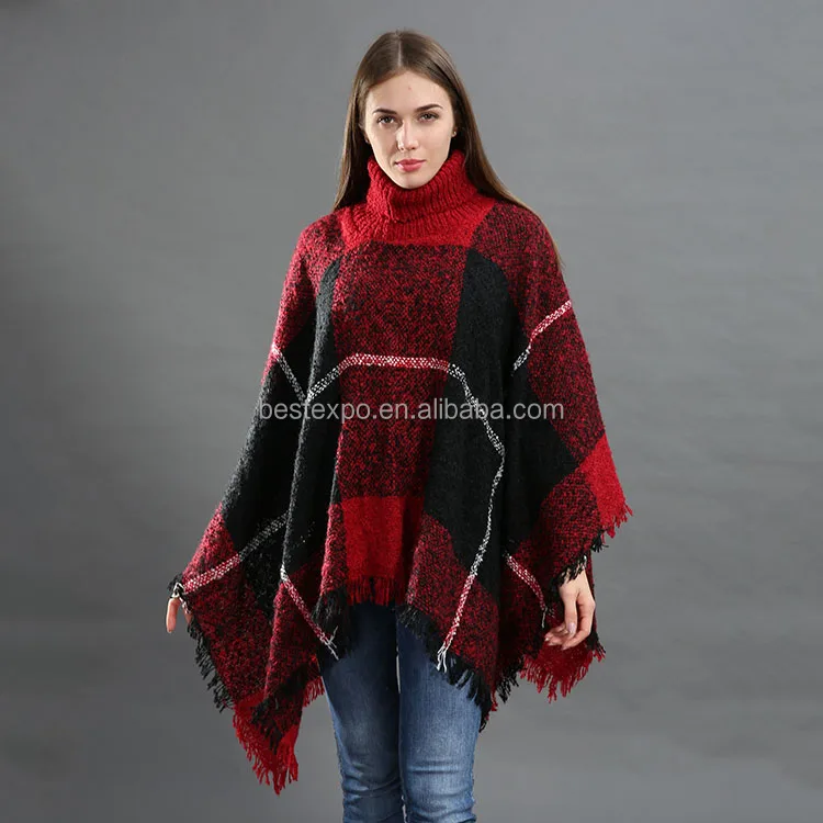 
wholesale stock fashion mexican poncho women winter sweaters turtleneck knit ponchos pullover new hot sell 