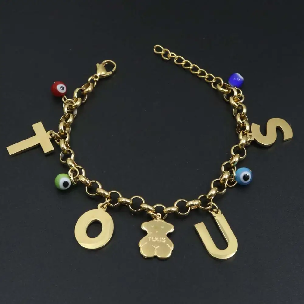 AFXSION 2023 new design jewelry stainless steel colored stone Letter pendant bracelet stainless steel bracelet