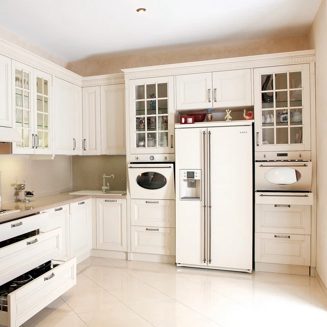 Американский кухонный шкаф из массива дерева с островом, плоские кухонные шкафы