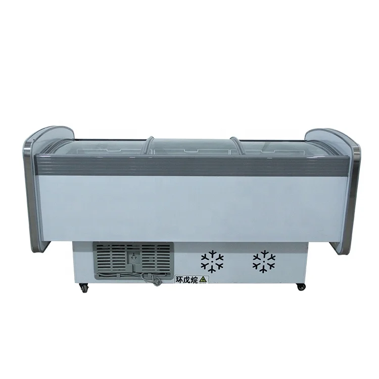 custom Curved side dish island horizontal commercial refrigerated display cabinet supermarket barbecue chest freezer