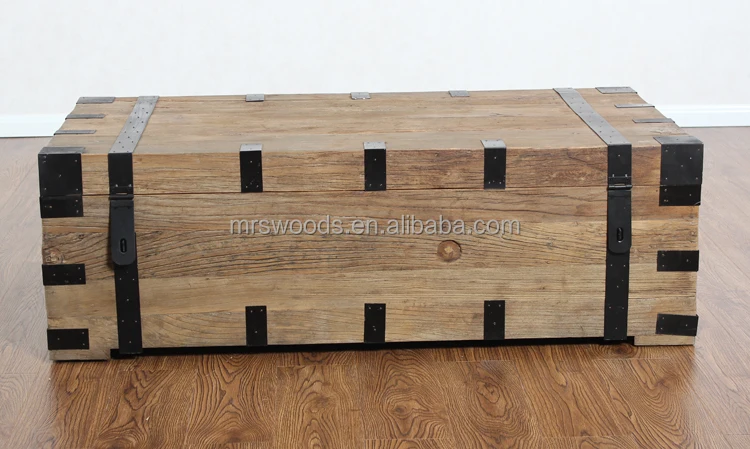 MRS WOODS Home Furniture Luxury Modern elm vintage style reclaimed wood trunk coffee table set
