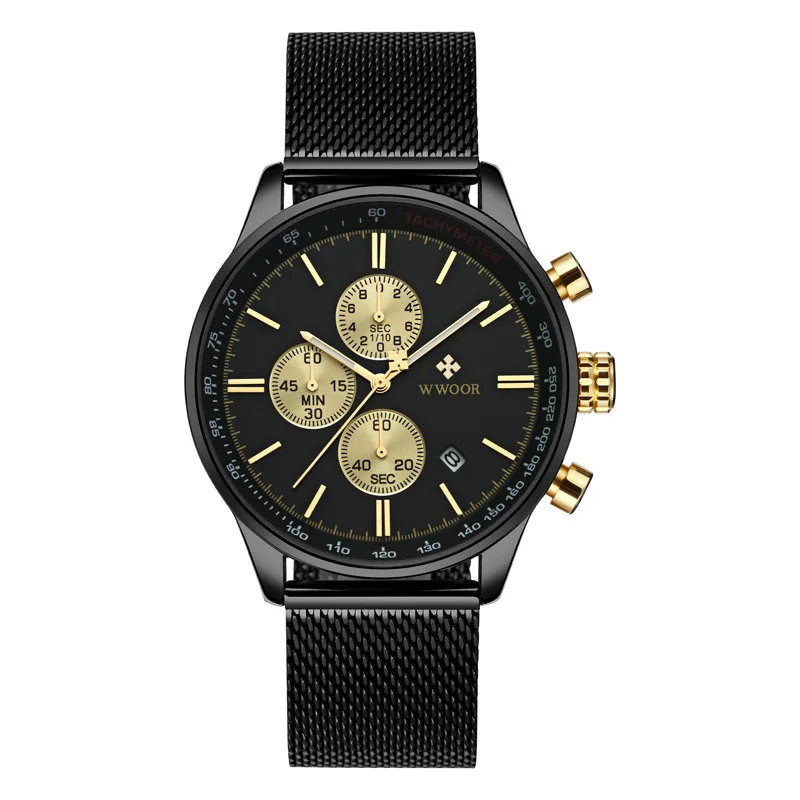 WJ-7707  China Factory WWOR Men Watches Business Stainless Steel Handwatches Fashion Brand Quartz Wrist Watches