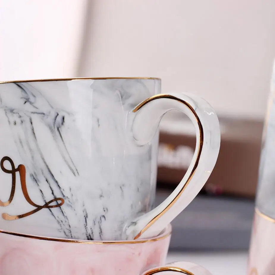 Top selling high quality beautiful marble style colourful ceramic mug coffee cup with custom logo printing gold rim