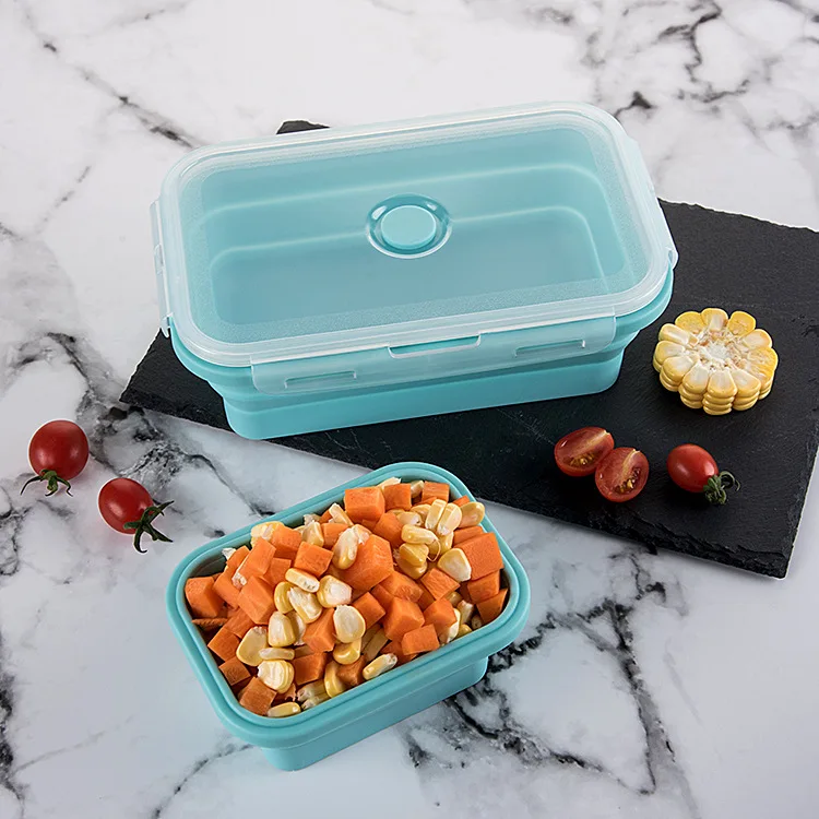 Microwave heated silicone folded lunch box Collapsible Heat-resistent food box portable vegetable container
